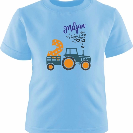 Kinder Kurzarm T-Shirt TRAKTOR personalisiert mit Name + Zahl