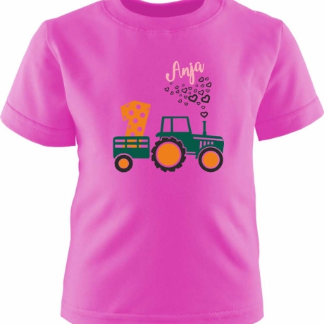 Kinder Kurzarm T-Shirt TRAKTOR personalisiert mit Name + Zahl
