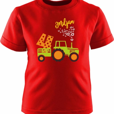 Kinder Kurzarm T-Shirt TRAKTOR personalisiert mit Name + Zahl