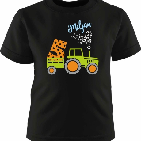 Kinder Kurzarm T-Shirt TRAKTOR personalisiert mit Name + Zahl