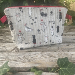 Kosmetiktasche | Katzen gesteppt | Kulturbeutel | Aufbewahrung