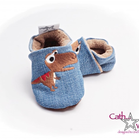 Upcycling Jeanspuschen T-Rex vegan