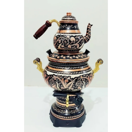 Handbemalter türk. elektr. Samovar, neu, rund, 5 Liter, schwarz