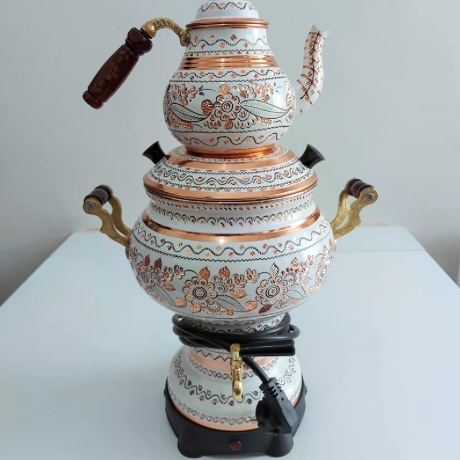 Handbemalter türkischer elektrischer Samovar, neu, rund