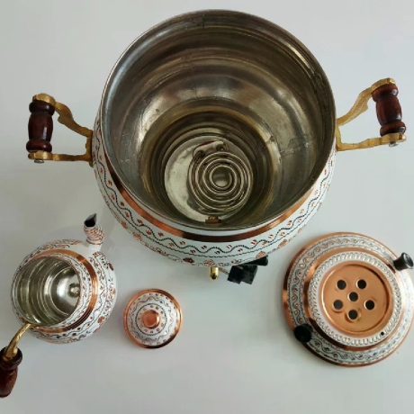 Handbemalter türkischer elektrischer Samovar, neu, rund