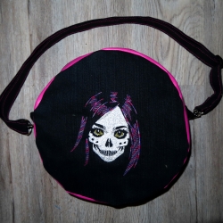 Handtasche Zombie Skull Goth Rund Upcycling Jeans/Kunstleder Handtasche Zombie Skull Goth Rund Upcycling Jeans/Kunstleder