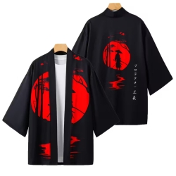 Herren-Kimono, Handarbeit, schwarz mit rotem Motiv, neu, kurz