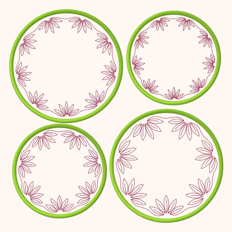 4x Stickdatei ITH Untersetzer Aster Ø 10 und 12 cm Stickdirwas