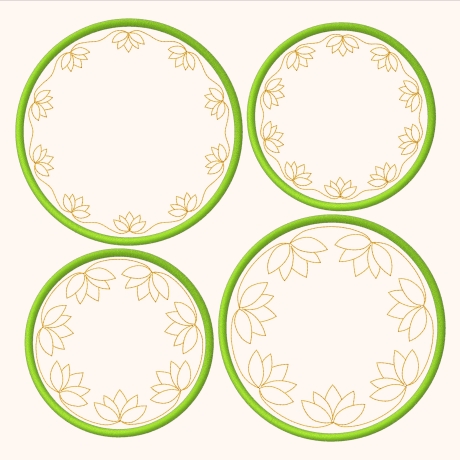 4x Stickdatei ITH Untersetzer Lotus Ø 10 und 12 cm Stickdirwas