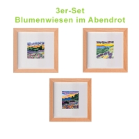 Aquarell Blumenwiese Abendrot Original Miniatur Rahmen 15 x 15 cm