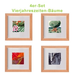 Aquarell Vierjahreszeiten Bäume Set 4 Original Miniaturen Rahmen