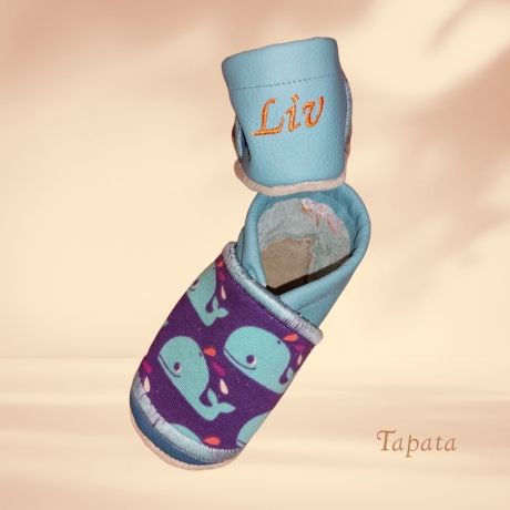 Babyschuhe mit Namen, Lederschuhe - Wale (Gr. 18-23)