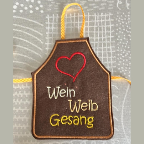 Flaschenschürze Wein Weib Gesang Stickdatei 3 Versionen 12x15cm 