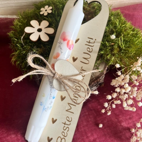 Halter mit Stabkerzen Botschaft zum MUTTERTAG *** versch. Sprüche