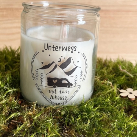 Campingsaison  Kerze im Glas Camping & Vanlife mit Botschaften