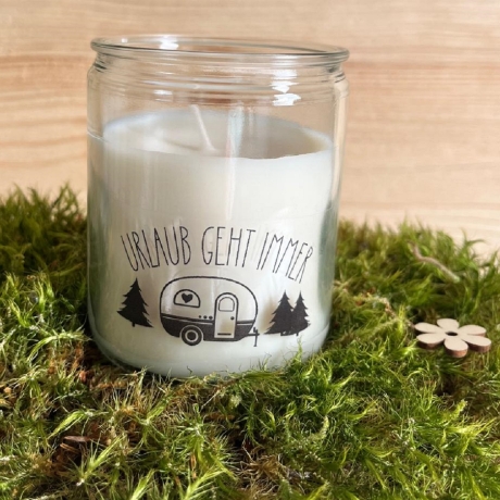 Campingsaison  Kerze im Glas Camping & Vanlife mit Botschaften