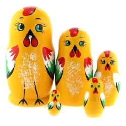 Künstler-Matroschka Küken-Hahn-Vogel, 5-er Set, VT 07 Künstler-Matroschka Küken-Hahn-Vogel, 5-er Set, VT 07