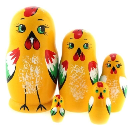 Künstler-Matroschka Küken-Hahn-Vogel, 5-er Set, VT 07