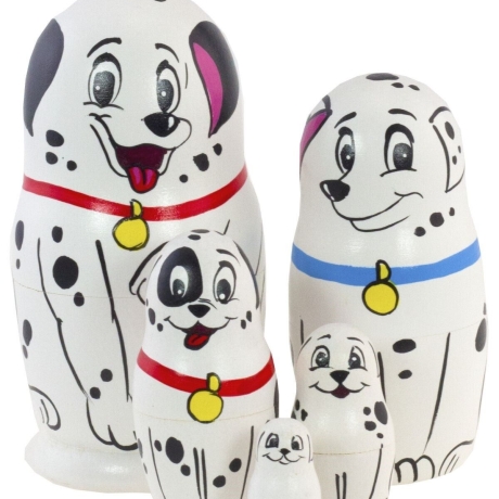 5-er Matroschka Dalmatiner-Hunde, 11 cm, Holz, neu
