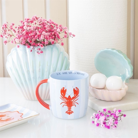  Muschel Karamik Blumenvase in Pastellblau & Rosatöne Beach