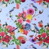 Jersey Blumen Vögel Schmetterlinge hellblau – 150 cm breit