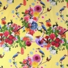 Jersey Blumen Vögel Schmetterlinge gelb – 150 cm breit