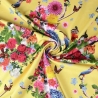 Jersey Blumen Vögel Schmetterlinge gelb – 150 cm breit