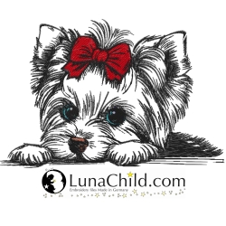 Stickdatei Yorkshire Terrier Welpe Schleife Hund Elsa