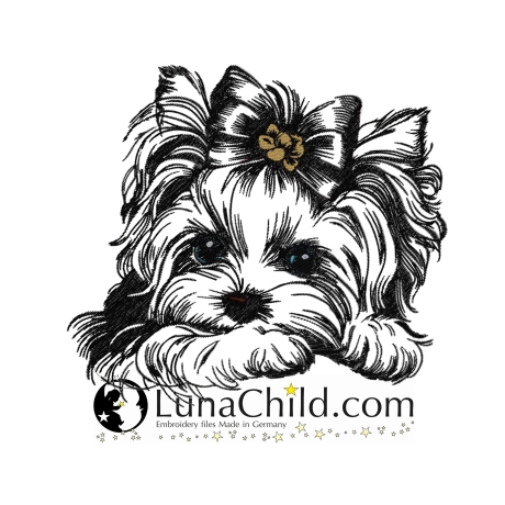 NEU Stickdatei Yorkshire Schleife Welpe Hund Lisa