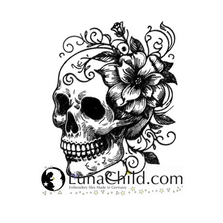 NEU Stickdatei Totenkopf Skull Kaja Blumen