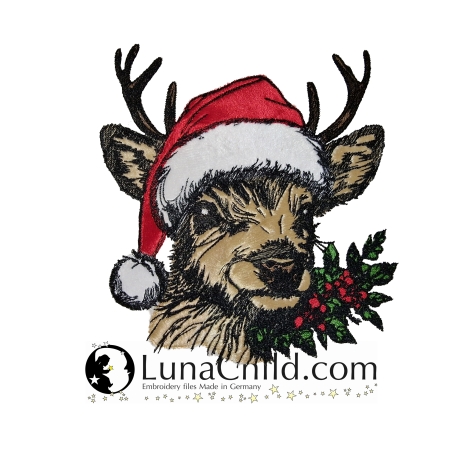 NEU Stickdatei Hirsch mit Weihnachtsmütze Blade