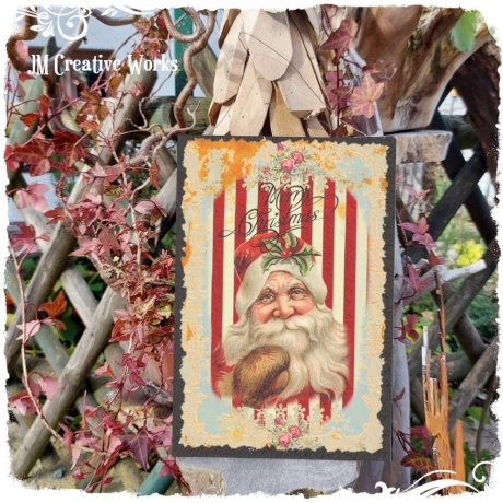 Holzschild-Shabby Weihnachtsmann III