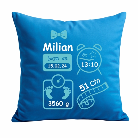 Kissen 40x40 cm SCHLEIFE BOY personalisiert mit Geburtsdaten/Name