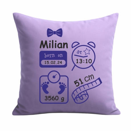 Kissen 40x40 cm SCHLEIFE BOY personalisiert mit Geburtsdaten/Name