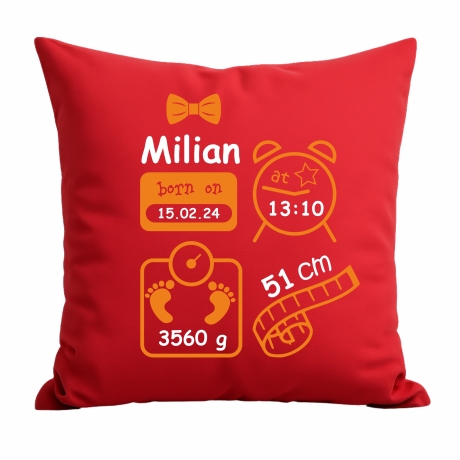 Kissen 40x40 cm SCHLEIFE BOY personalisiert mit Geburtsdaten/Name