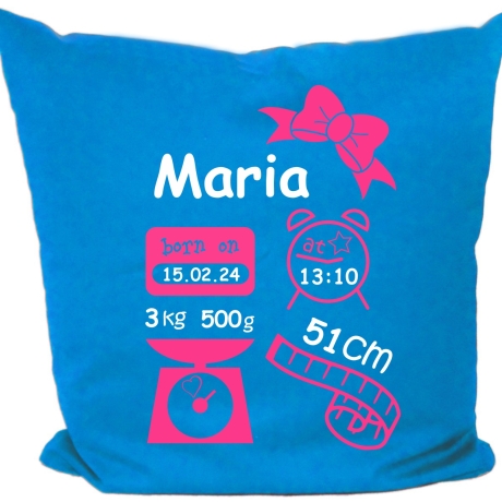 Kissen 40x40 c SCHLEIFE GIRL personalisiert mit Geburtsdaten/Name