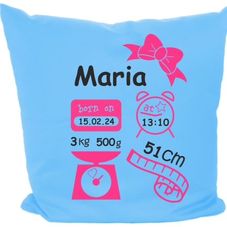 Kissen 40x40 c SCHLEIFE GIRL personalisiert mit Geburtsdaten/Name