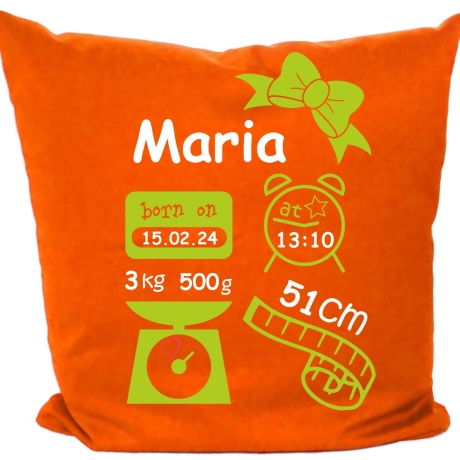Kissen 40x40 c SCHLEIFE GIRL personalisiert mit Geburtsdaten/Name