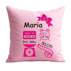 Kissen 40x40 c SCHLEIFE GIRL personalisiert mit Geburtsdaten/Name