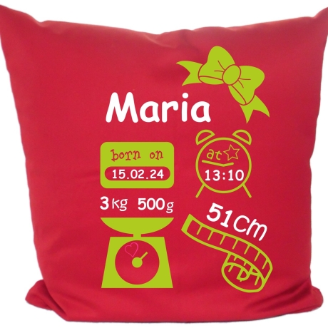 Kissen 40x40 c SCHLEIFE GIRL personalisiert mit Geburtsdaten/Name