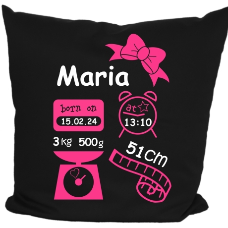 Kissen 40x40 c SCHLEIFE GIRL personalisiert mit Geburtsdaten/Name