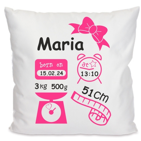 Kissen 40x40 c SCHLEIFE GIRL personalisiert mit Geburtsdaten/Name