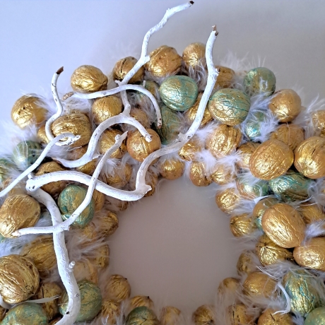 Kranz Tischkranz Wandkranz Walnüsse Deko Herbst gold Dekokranz