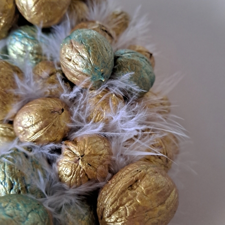 Kranz Tischkranz Wandkranz Walnüsse Deko Herbst gold Dekokranz