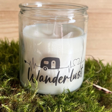 Campingsaison  Kerze im Glas Camping & Vanlife mit Botschaften