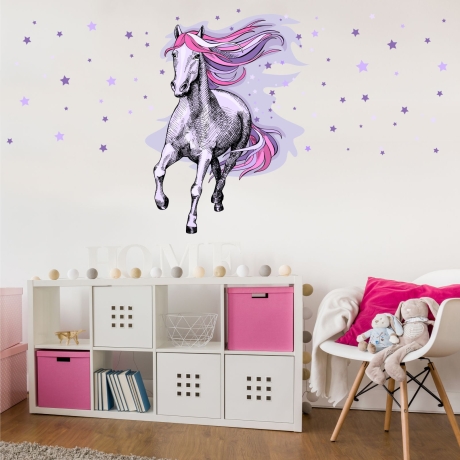 172 Wandtattoo Pferd rosa lila flieder Sterne 600 x 600 mm