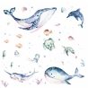205 Wandtattoo Meerestiere Aquarell - Wal Delfin Schildkröten