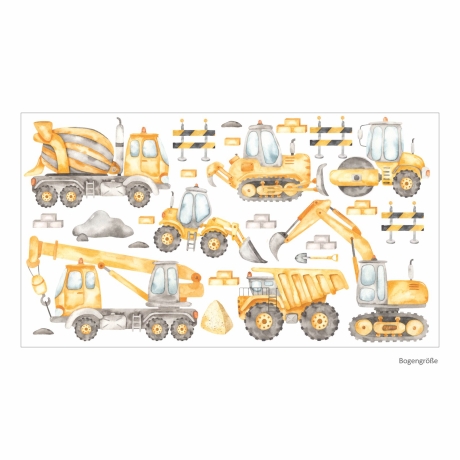 206 Wandtattoo Baustelle Aquarell - Fahrzeuge Bagger & Co.