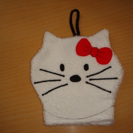 Waschhandschuh (Waschlappen) Katze mit Schleife