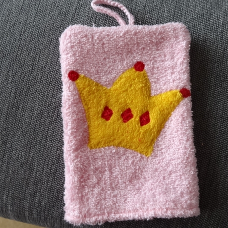 rosa Waschhandschuh -Krone- für die kleine Prinzessin